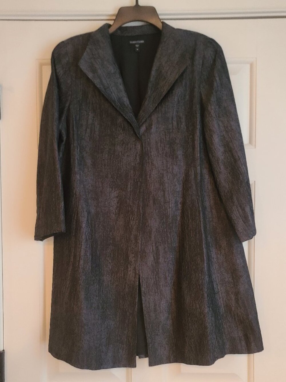 Eileen Fisher Sz M Silk Blend Gray Sheen Open Front Coatigan Jacket 3/4 Sleeves